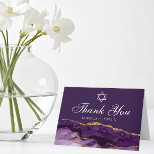 Chic Joods Bat Mitzvah Paars Goud Ster van David Bedankkaart