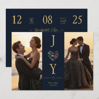 Chic Joy Vakantie Foto Bruiloft Navy Goud TLW26 Save The Date