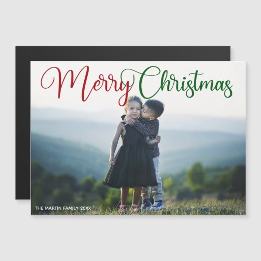 Chic Joyeux Noël Photo Script Magnet Card (Devant / Derrière)
