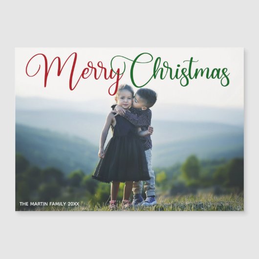 Chic Joyeux Noël Photo Script Magnet Card (Devant)