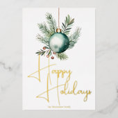 Chic Joyeux Vacances Vert Ornement de Noël Or (Recto)