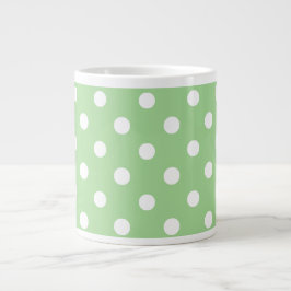 Chic Jumbo Coffee Mok: White Polkas on Green Mok