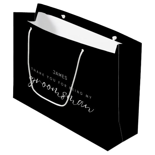 Chic kalligrafie Dank u Groomsman Groot Cadeauzakje (Voorkant Gekanteld)