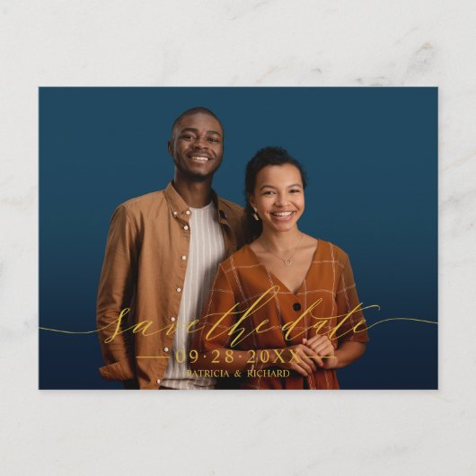 Chic kalligrafie huwelijks save the date foto briefkaart (Voorkant)