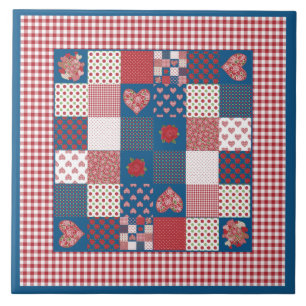 Chic keramische tegel: Faux-patchwork en Gingham Tegeltje