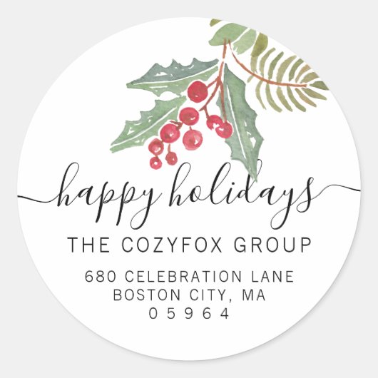 Chic Kerstkerst Holly Berry Adres Ronde Sticker (Voorkant)