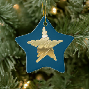 Chic Kerstmis met gouden ster blauw Keramisch Ornament