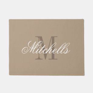 Chic khaki beige en bruine naam monogram deur mat