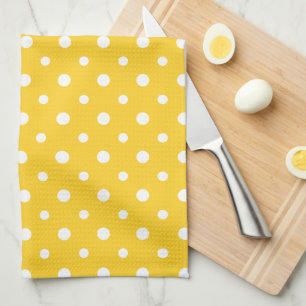 Chic Kitchen Towel: White Jumbo Polkas on Yellow Theedoek