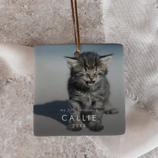 Chic Kitten's eerste kerst kat foto overlay Keramisch Ornament