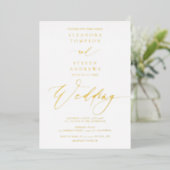 Chic klassiek calligrafie bruiloft wit goud folie uitnodiging (Staand Voorkant)