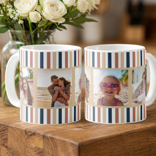 Chic Klei Zand Denim Aardse Streep Foto Koffiemok
