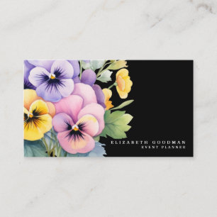 Chic Kleurrijke Spring Pansies Zwarte Visitekaartj Visitekaartje