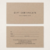 Chic Kraft papier certificat cadeau d'entreprise (Devant & derrière)