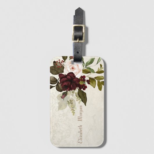 Chic Lace Burgundy Flowers Bagagelabel (Voorkant (verticaal))