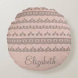 Chic  Lace Dusty Roos Name Pillow Rond Kussen