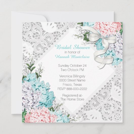 Chic Lace en Hydrangeas Bridal Shower Invitation Kaart (Voorkant)
