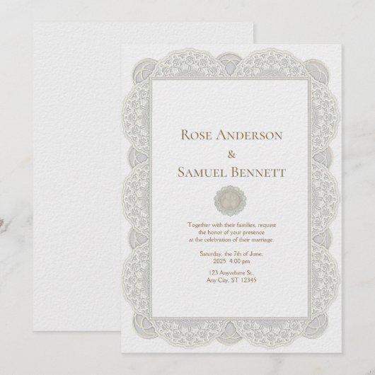 Chic Lace Floral Wedding Invitation (Devant / Derrière)