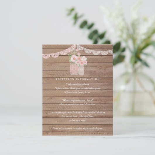 Chic Lace Mason Jar & Mariage bois Insérer carte (Debout devant)