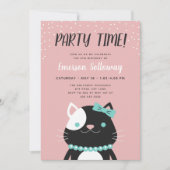 Chic Lady Cat Pink Kids Verjaardagsfeest Kaart (Voorkant)