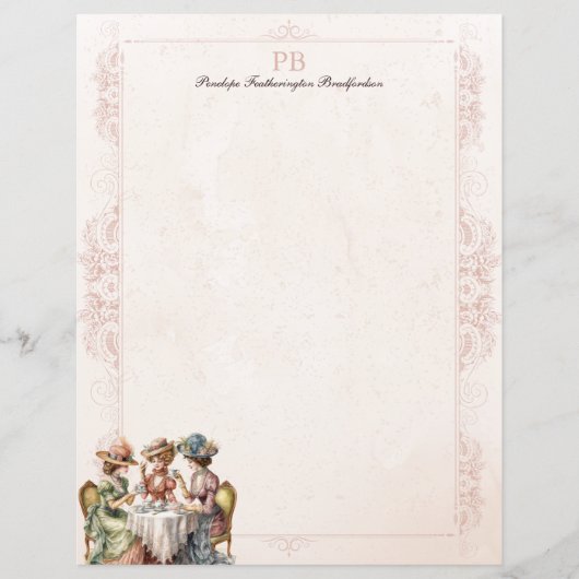 Chic Lady Tea Monogrammed briefpapier (Voorkant)