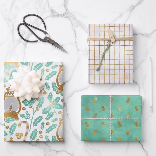 Chic Lanternes en or et feuilles en papier à envel (Recto)