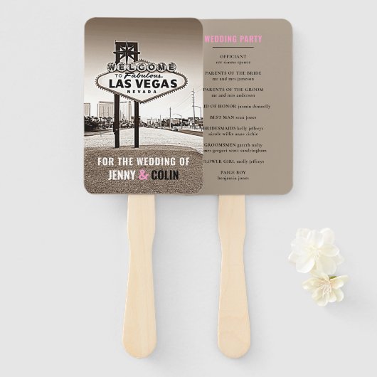  Chic Las Vegas Wedding Program Hand Fan Handwaaier (Voorkant en achterkant)