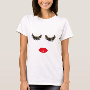 Chic Lashes & Red Lips print prachtig meisje T-shirt