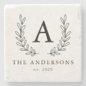 Chic Laurel-monogram Stenen Onderzetter (Voorkant)