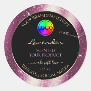Chic Lavendel Glitter Lijst Productlabel en Logo Ronde Sticker