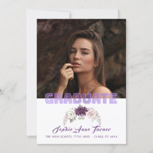Chic Lavender Floral Plum Paars Photo Afstuderen Kaart