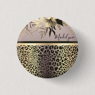 Chic Lavender Gold Leopard Safari Floral Ronde Button 3,2 Cm