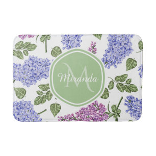 Chic Lavender Lila Floral Pastel Green Monogram Badmat