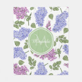 Chic Lavender Lila Floral Pastel Green Monogram Fleece Deken (Voorkant)