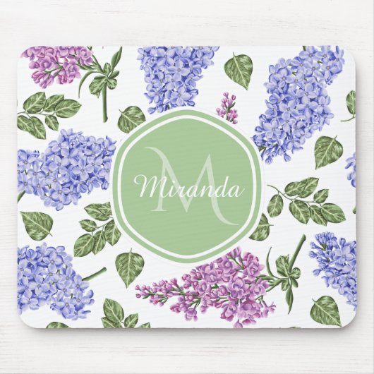 Chic Lavender Lila Floral Pastel Green Monogram Muismat (Voorkant)