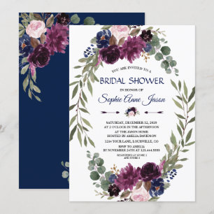 Chic Lavender Navy Blue Floral Bloom Vrijgezellenf Kaart