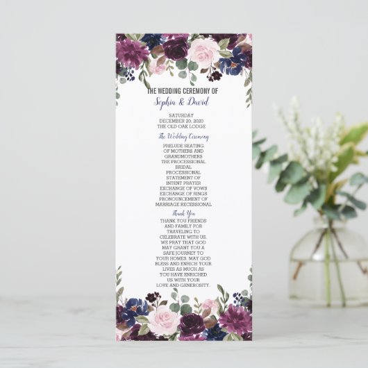 Chic Lavender Navy Blue Floral Fleom Programme (Debout devant)