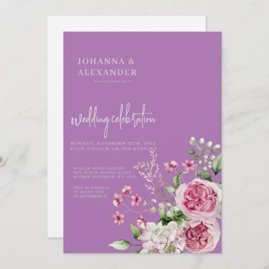 Chic Lavender Peony Elegance Faire-part de mariage (Devant / Derrière)