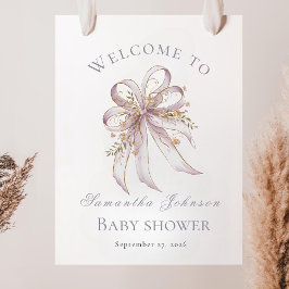Chic Lavender Ribbon bow baby shower Welcome sign  Poster