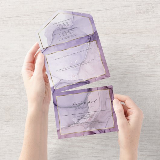 Chic Lavender Roze Abstracte Inkt Custom2 All In One Uitnodiging (Afscheurbaar)