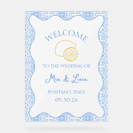 Chic Lemon Blue Tile Italienne Mariage Affiche de (Recto)