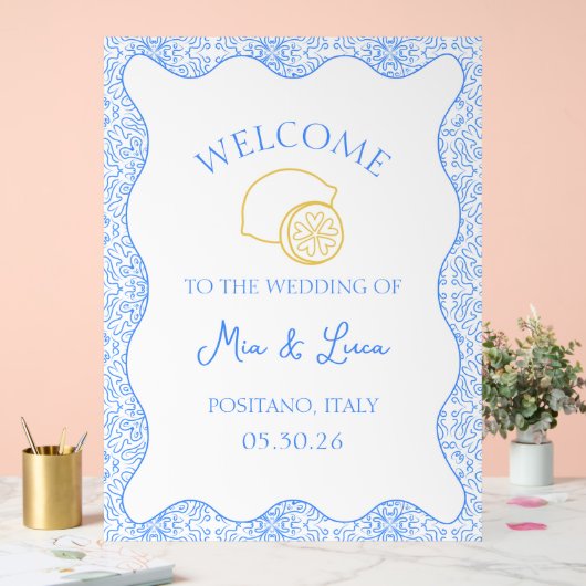 Chic Lemon Blue Tile Italienne Mariage Affiche de (Mariage)