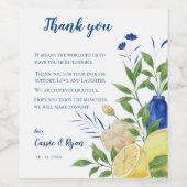 Chic Lemon Citrus Floral Wedding Bedankt Wijn Etiket (Enkel label)