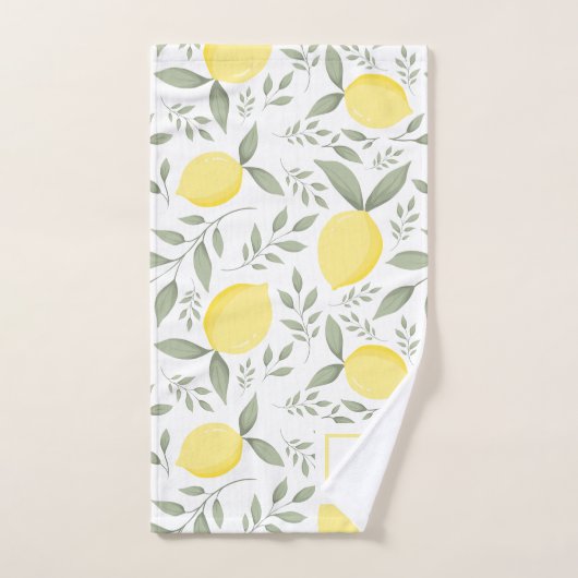 Chic Lemons and Leaves Monogram Bad Handdoek (Handdoek)