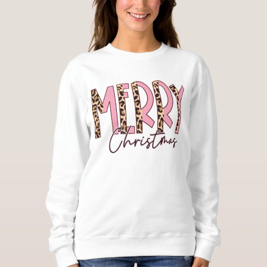 Chic Leopard et rose Merry Xmas Sweatshirt (Devant)