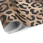 Chic Leopard Pattern Black Bronze Monogram Cadeaupapier (Rol Hoek)