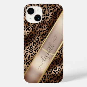 Chic Leopard Pattern Black Bronze Monogram Case-Mate iPhone 14 Hoesje