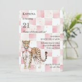 Chic Leopard Pink Bow Squares Verjaardag Kaart (Staand voorkant)