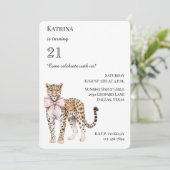 Chic Leopard Pink Bow Verjaardag Kaart (Staand voorkant)