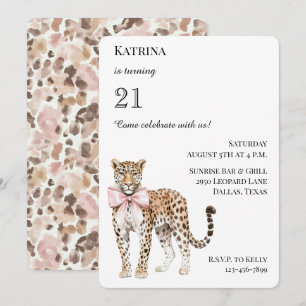 Chic Leopard Pink Bow Verjaardag Kaart